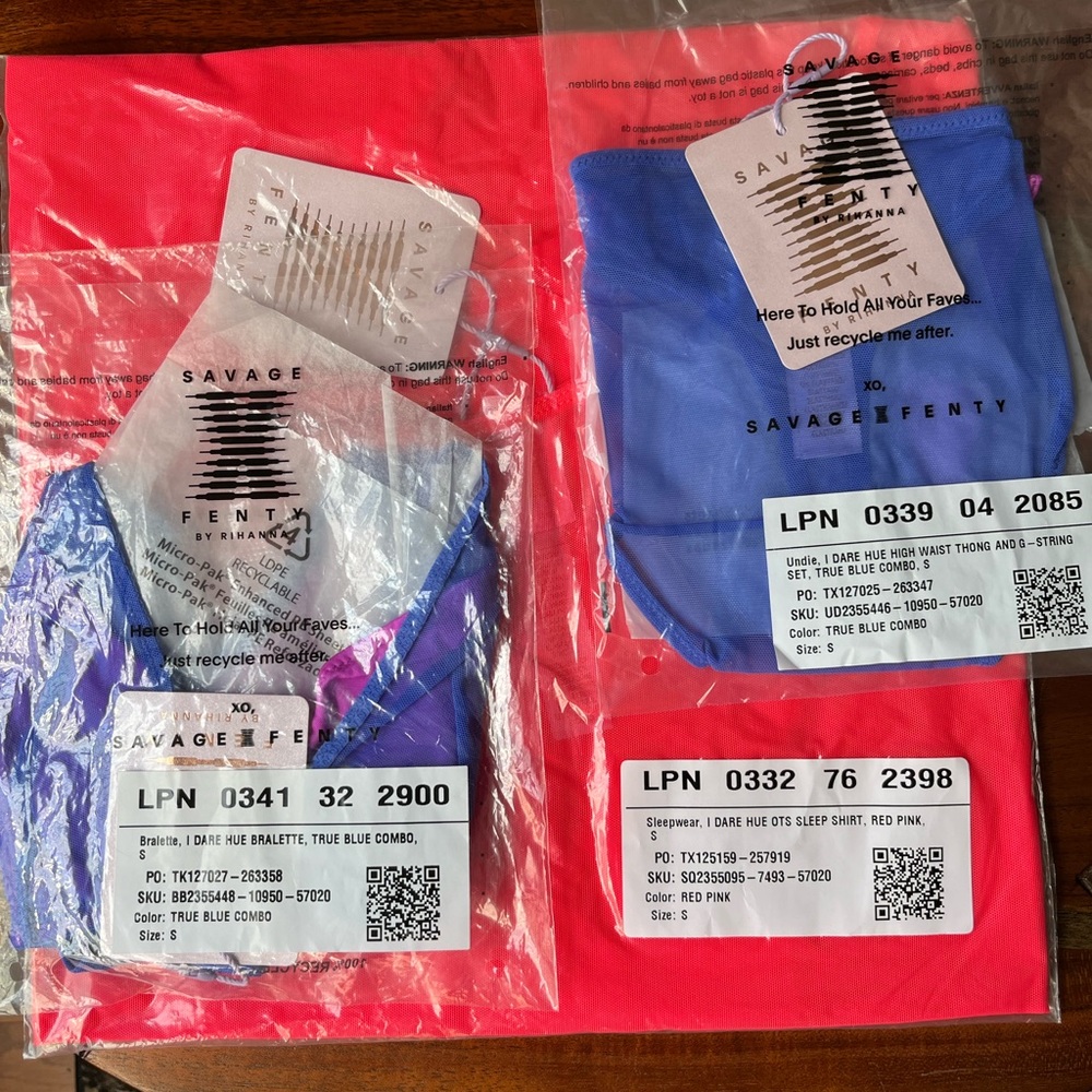Savage X Fenty I Dare Hue Red Pink Mesh Sleep Shirt with True Blue Bralette Set - Picture 11 of 17